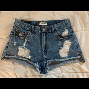 High Rise Distressed Denim Shorts